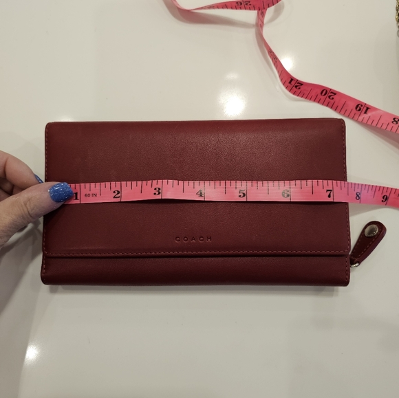 NWOT COACH Tri-fold Burgundy Wallet with Zip around section. - Picture 2 of 7